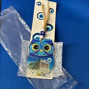 🖤NEW🔺Blue Glass Owl 🦉 Evil eye 🧿 Greece Souvenir Bagcharm